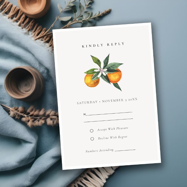 Minimal Orange Botanical Boho Wedding RSVP Enclosure Card (Creator Uploaded)