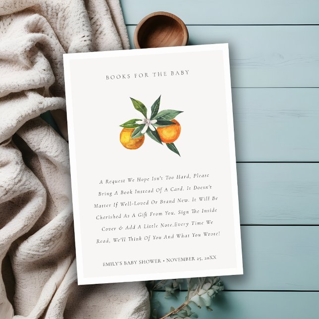 Minimal Orange Botanical Books For Baby Shower Enclosure Card (Creator Uploaded)