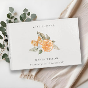 Minimal Orange Botanical Leafy Boho Baby Shower Guest Book