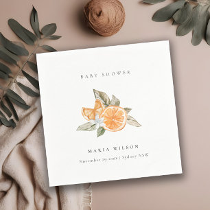 Minimal Orange Botanical Leafy Boho Baby Shower Napkin