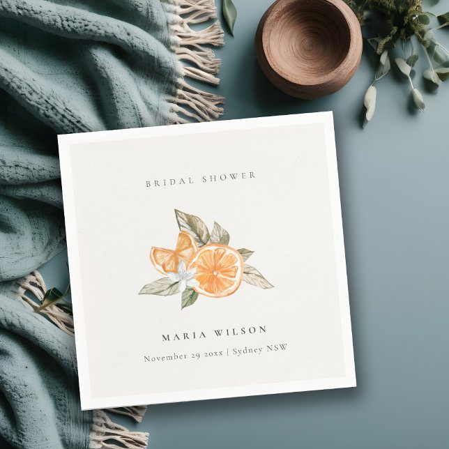 Minimal Orange Botanical Leafy Boho Bridal Shower Napkin (Creator Uploaded)