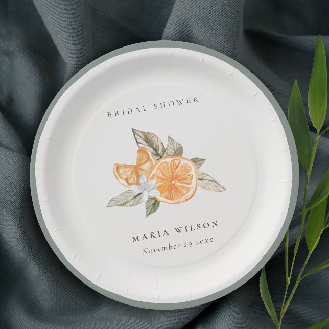 Minimal Orange Botanical Leafy Boho Bridal Shower Paper Plate (Creator Uploaded)