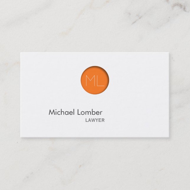 Minimal Orange Dot Monogram Business Card (Front)
