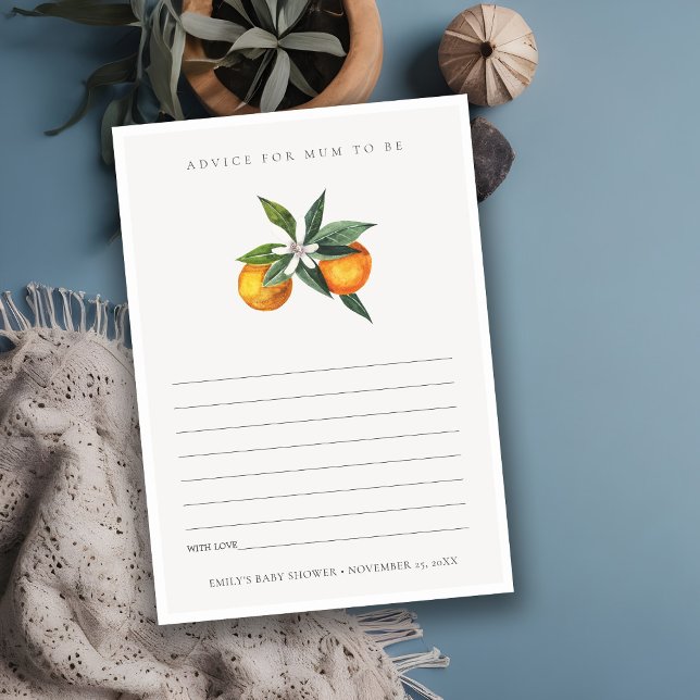 Minimal Orange Fauna Advise For Mum Baby Shower Enclosure Card (Creator Uploaded)