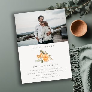 Minimal Orange Fauna Photo Bridal Shower Invite