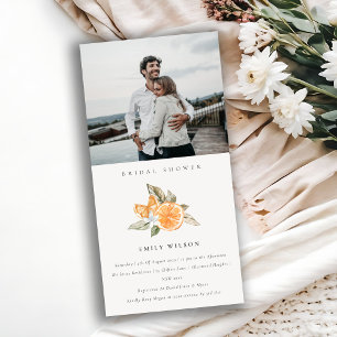 Minimal Orange Fauna Photo Bridal Shower Invite