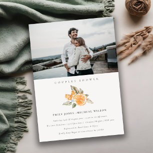 Minimal Orange Fauna Photo Couples Shower Invite