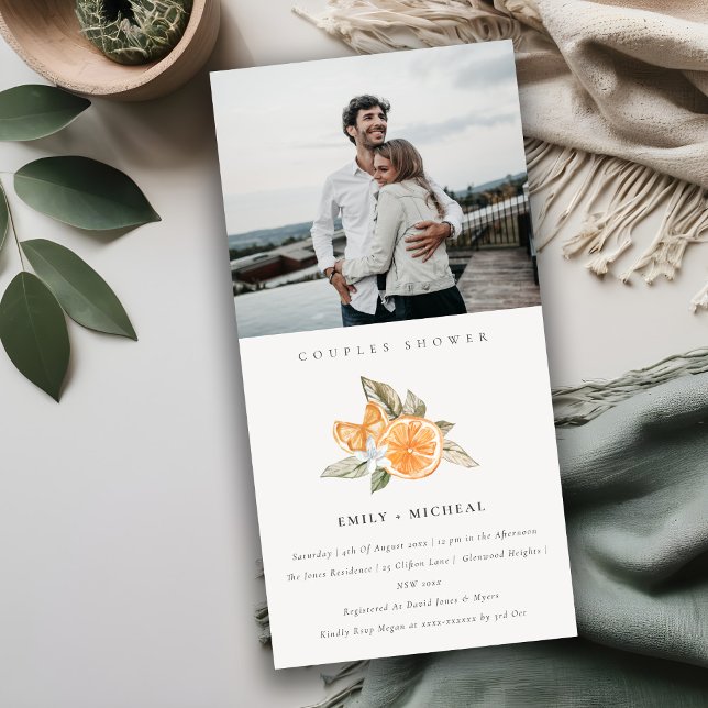 Minimal Orange Fauna Photo Couples Shower Invite (Creator Uploaded)