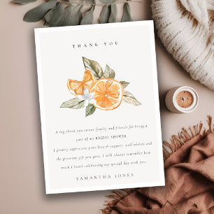 Minimal Orange Lemon Botanical Boho Bridal Shower Thank You Card