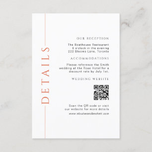 Minimal Orange Wedding Details Insert QR Code