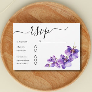 minimal  Orchid floral  script  wedding RSVP Card
