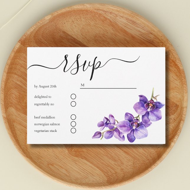 minimal  Orchid floral  script  wedding RSVP Card (Creator Uploaded)