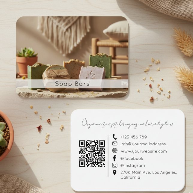 Minimal Organic Handmade Soap Brand QR Code Photo Business Card (Creator Uploaded)