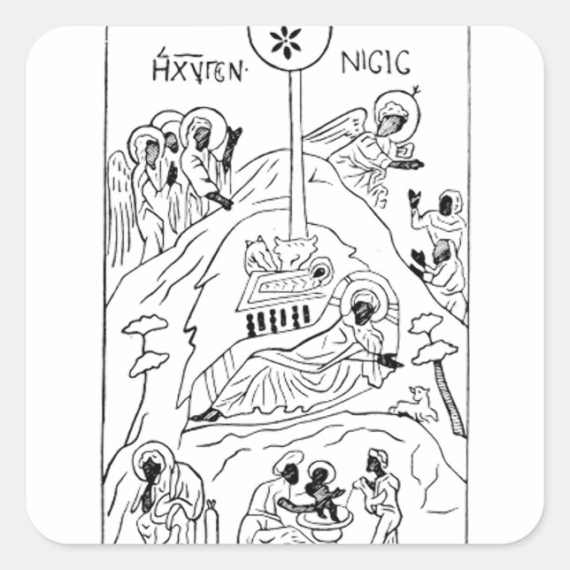 Minimal Orthodox Nativity scene Square Sticker (Front)