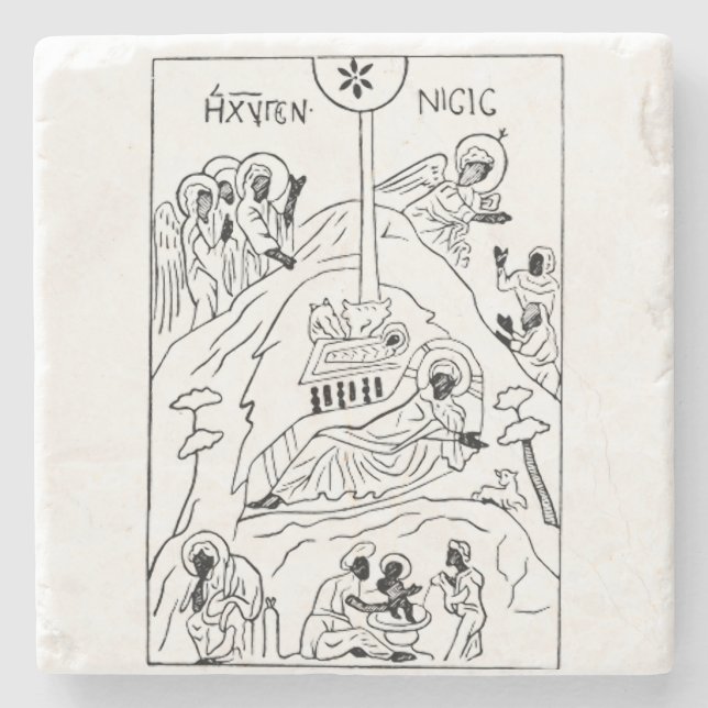 Minimal Orthodox Nativity scene Stone Coaster (Front)