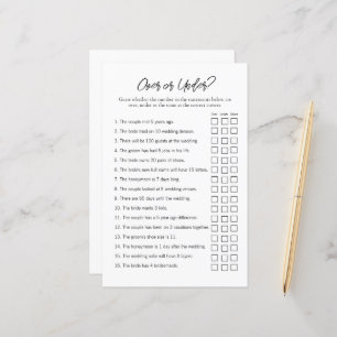 Minimal "Over and Under" Bridal Shower Game