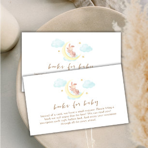 Minimal Over The Moon Bunny Books For Baby Shower Enclosure Card