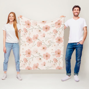 Minimal Pale Pink Flower White Floral Pattern Fleece Blanket