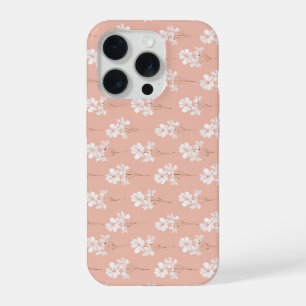 Minimal Pale Pink Flower White Floral Pattern iPhone 15 Pro Case