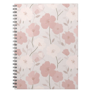 Minimal Pale Pink Flower White Floral Pattern Notebook