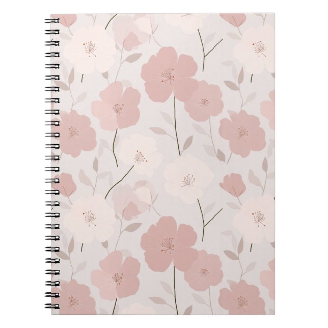Minimal Pale Pink Flower White Floral Pattern Notebook (Front)