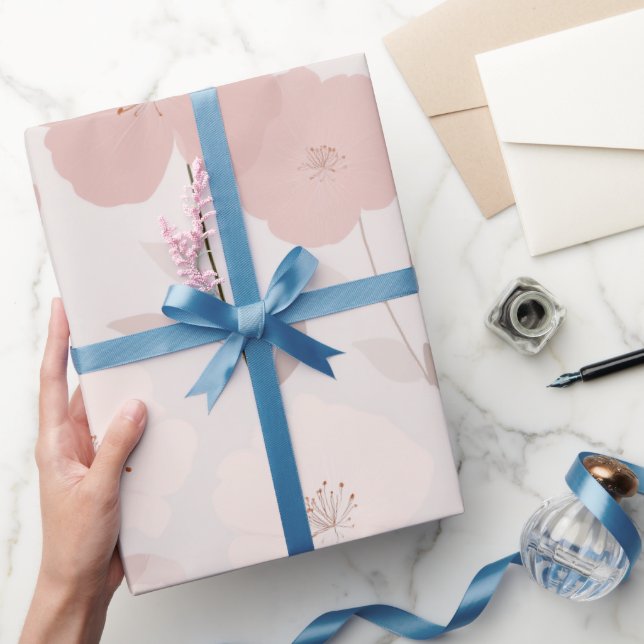 Minimal Pale Pink Flower White Floral Pattern Wrapping Paper (Gifting)