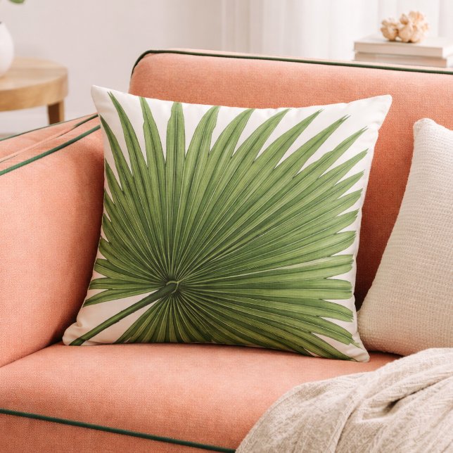 Minimal Palm Leaf Green Tropical Botanical  Cushion (Creator Uploaded)