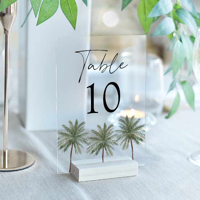Minimal Palm Tree Acrylic Wedding Table Number (Please note: this table card does not come with a stand.)