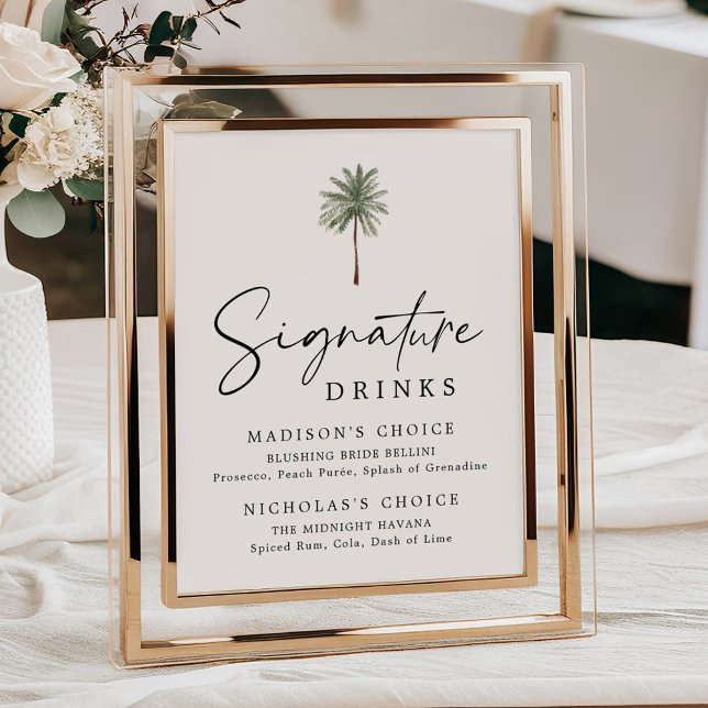 Minimal Palm Tree Ivory Wedding Signature Drinks Poster (Creator Uploaded)