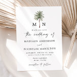 Minimal Palm Tree Monogram Wedding Invitation<br><div class="desc">Tropical wedding invitations featuring your monogram initials separated by a single palm tree illustration at the top of the invite. Personalise the monogram palm tree wedding invites with your names and wedding details in black lettering with a modern hand-lettered script accenting the design. The simple tropical wedding invite reverses to...</div>