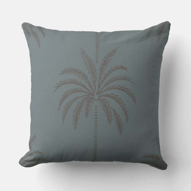 Minimal Palm Tree Pattern Blue Grey Tropical  Cushion (Front)