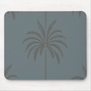 Minimal Palm Tree Pattern Blue Grey Tropical Mouse Pad