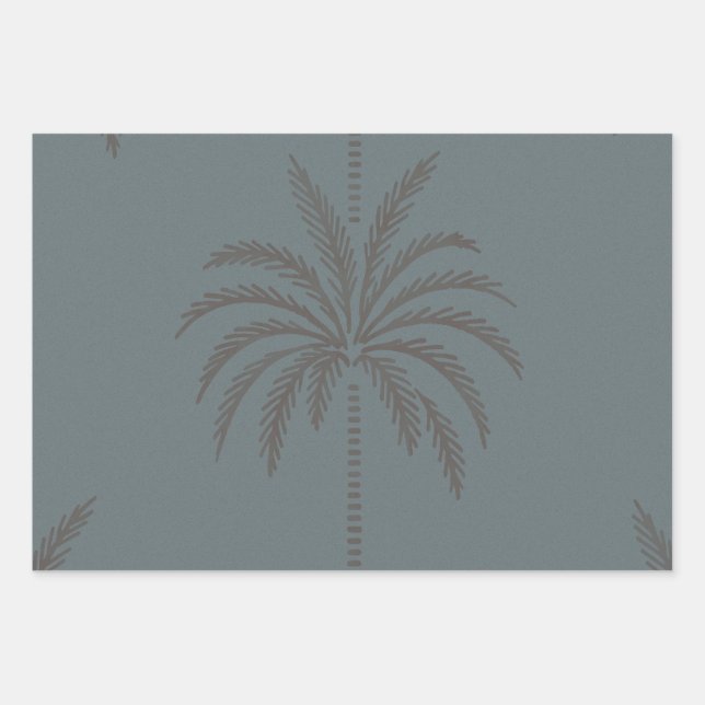 Minimal Palm Tree Pattern Blue Grey Tropical  Wrapping Paper Sheet (Front)