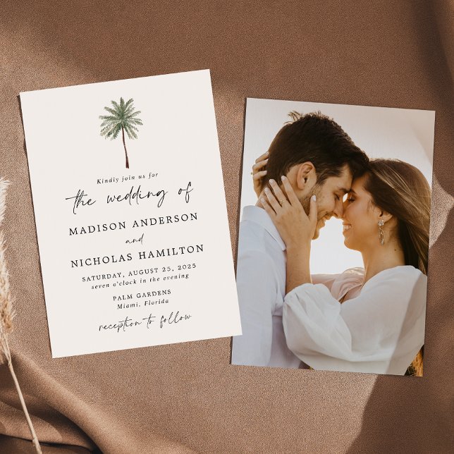 Minimal Palm Tree Photo Wedding Invitation (Creator Uploaded)