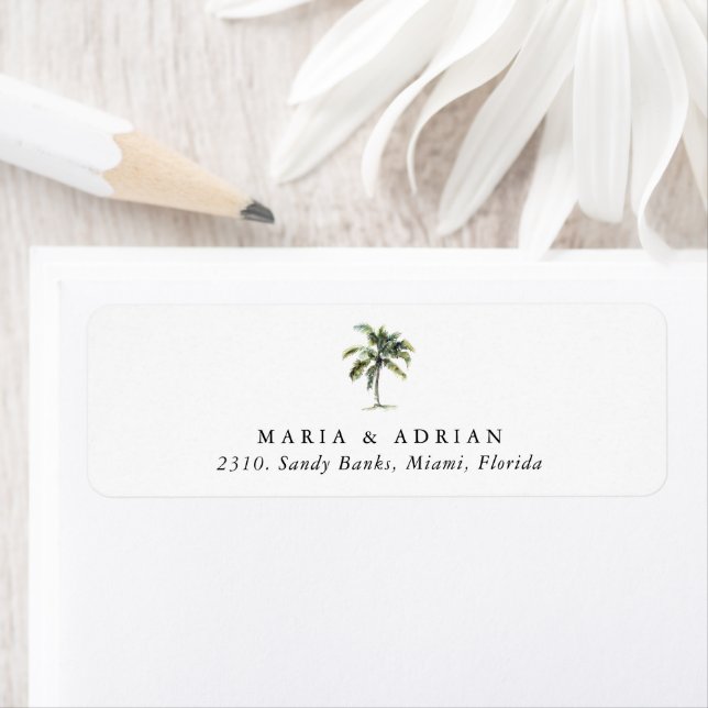 Minimal Palm Tree Tropical Beach Return Address Label (Insitu)
