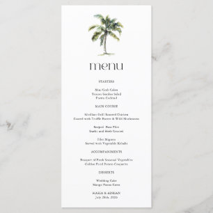 Minimal Palm Tree Tropical Beach Wedding Menu
