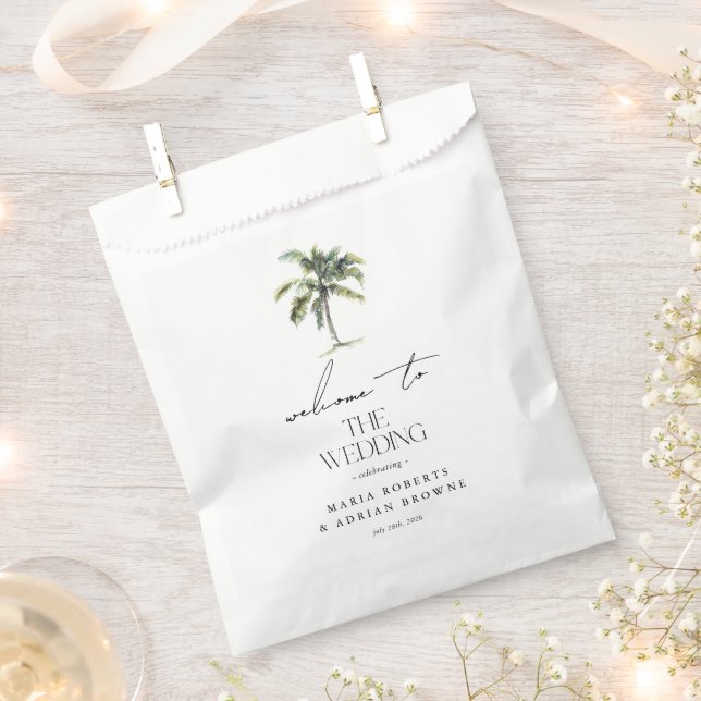 Minimal Palm Tree Tropical Beach Wedding Welcome  Favour Bag (Clipped)
