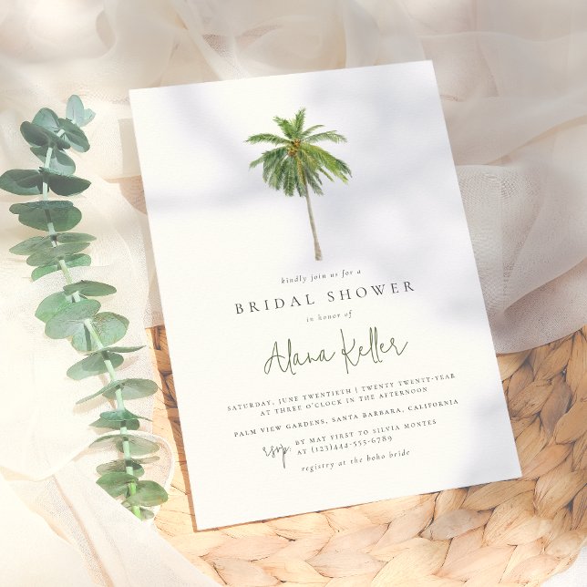 Minimal Palm Tree Tropical Boho Bridal Shower Invitation (Creator Uploaded)