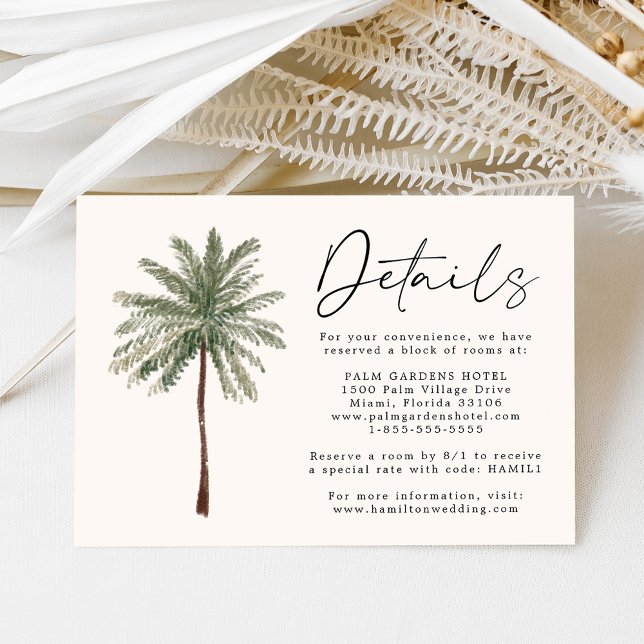 Minimal Palm Tree Wedding Details Card (Creator Uploaded)