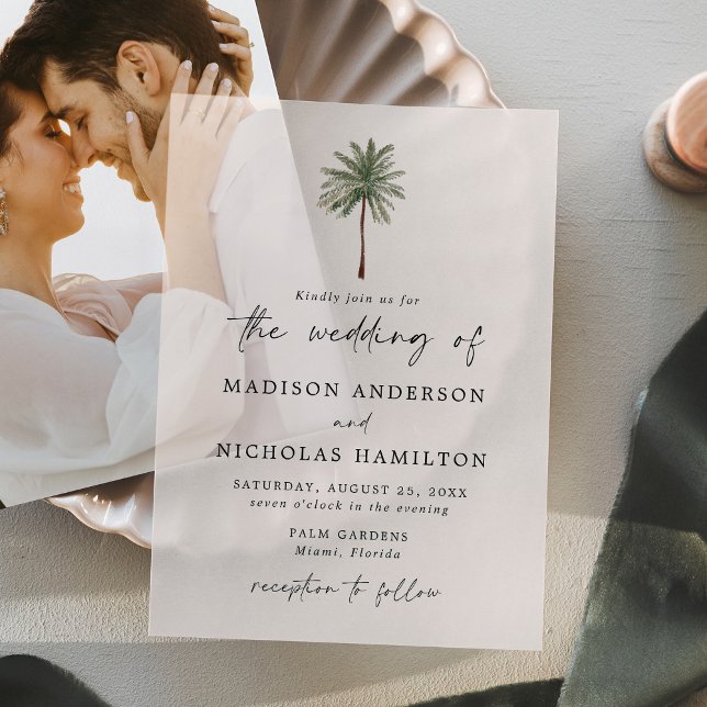Minimal Palm Tree Wedding Vellum Invitations (Creator Uploaded)
