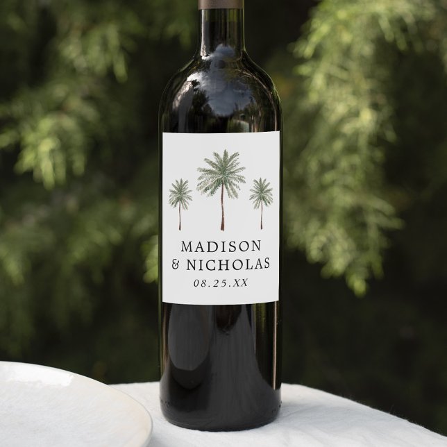 Minimal Palm Trees Personalised Wedding Wine Label (Creator Uploaded)