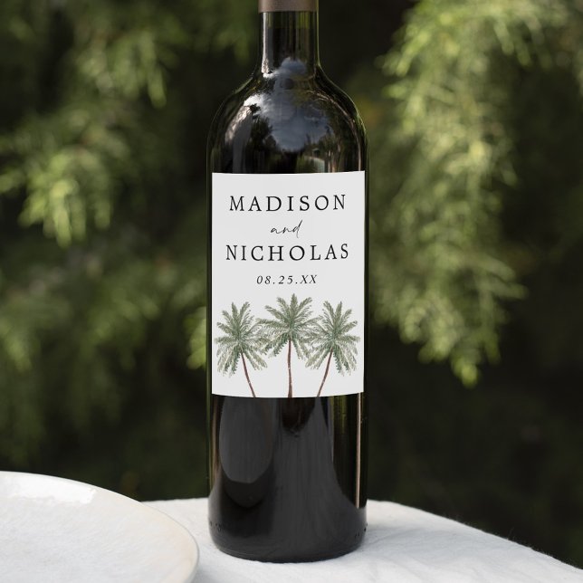 Minimal Palm Trees Personalised Wedding Wine Label (Creator Uploaded)