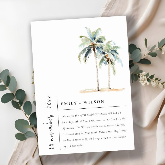 Minimal Palm Trees Tropical Wedding Anniversary Invitation (Creator Uploaded)