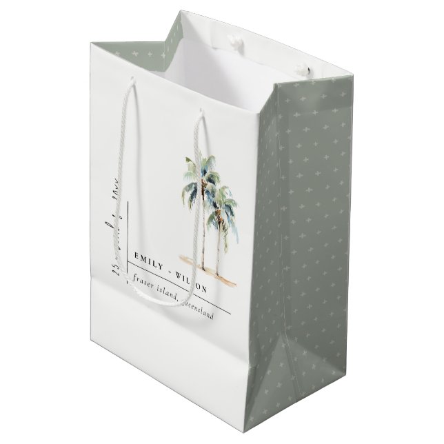 Minimal Palm Trees Watercolor Tropical Wedding Medium Gift Bag (Front Angled)