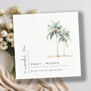 Minimal Palm Trees Watercolor Tropical Wedding Napkin