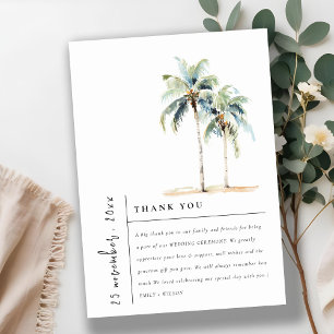 Minimal Palm Trees Watercolor Tropical Wedding Thank You Card