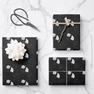 Minimal Panda Wrapping Paper Flat Sheet Set of 3