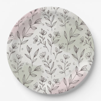 Minimal Pastel Boho Botanical Paper Plate