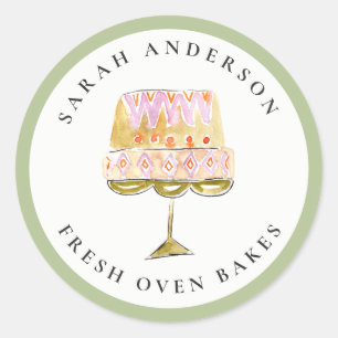 Minimal Pastel Colorful Watercolor Cake Bakery Classic Round Sticker