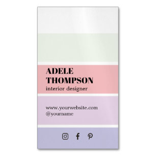 Minimal Pastel Colors Stripes Interior Designer Magnetic Business Card